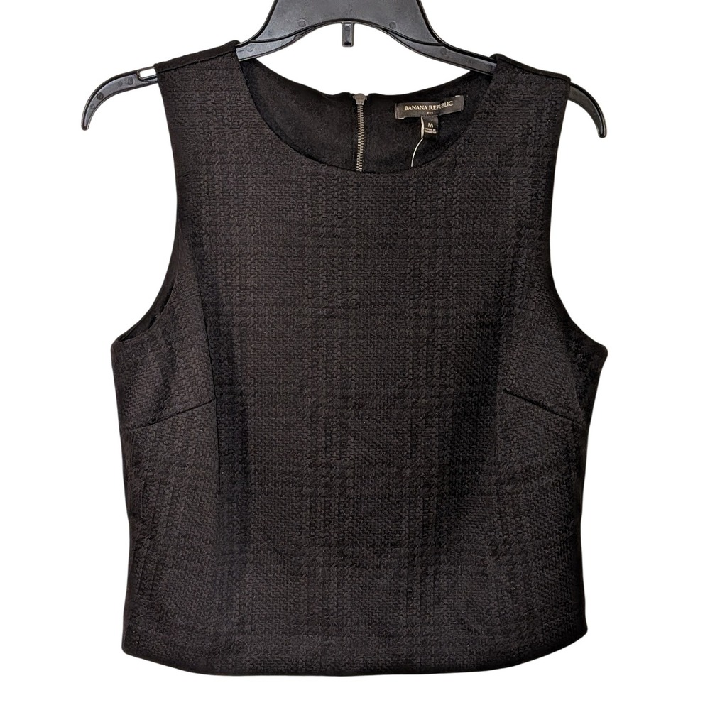 Banana Republic Chic Textured Black Sleeveless Zipper Top Size M